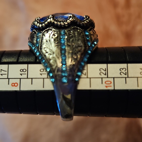 Sterling Silver Aquamarine and Turquoise Men's ring Antique Vintage Style Size 9 - Picture 6 of 6